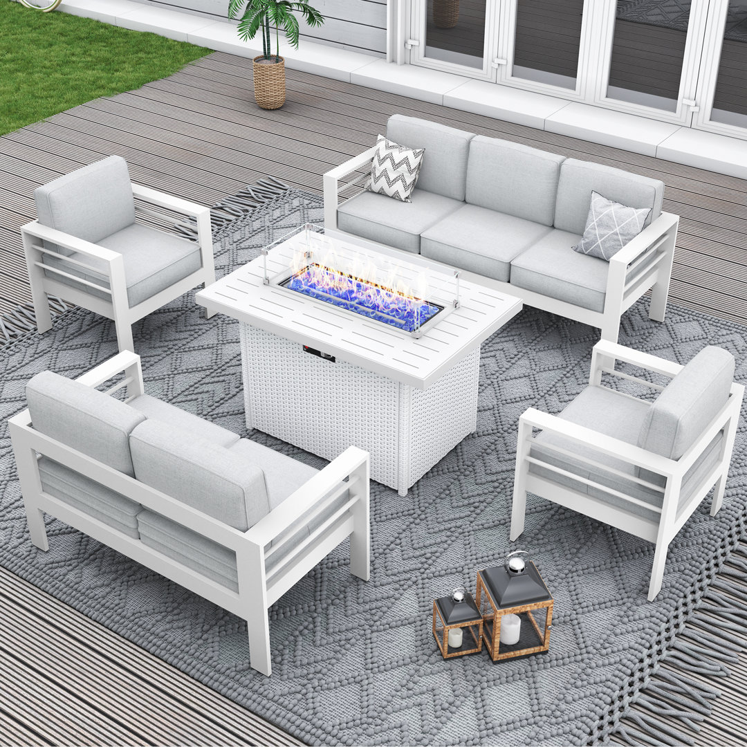 Alturas 44" Propane Gas Fire Pit Table, 55000 Btu Rectangular Fire Pit With Glass Wind Guard For Outside Patio Deck Garden Backyard